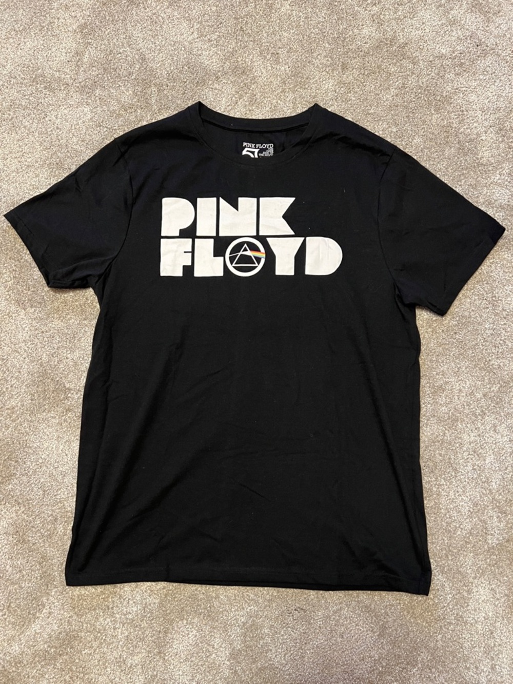 Pink Floyd Black Unisex Tee with White Logo and Small Prism Accent